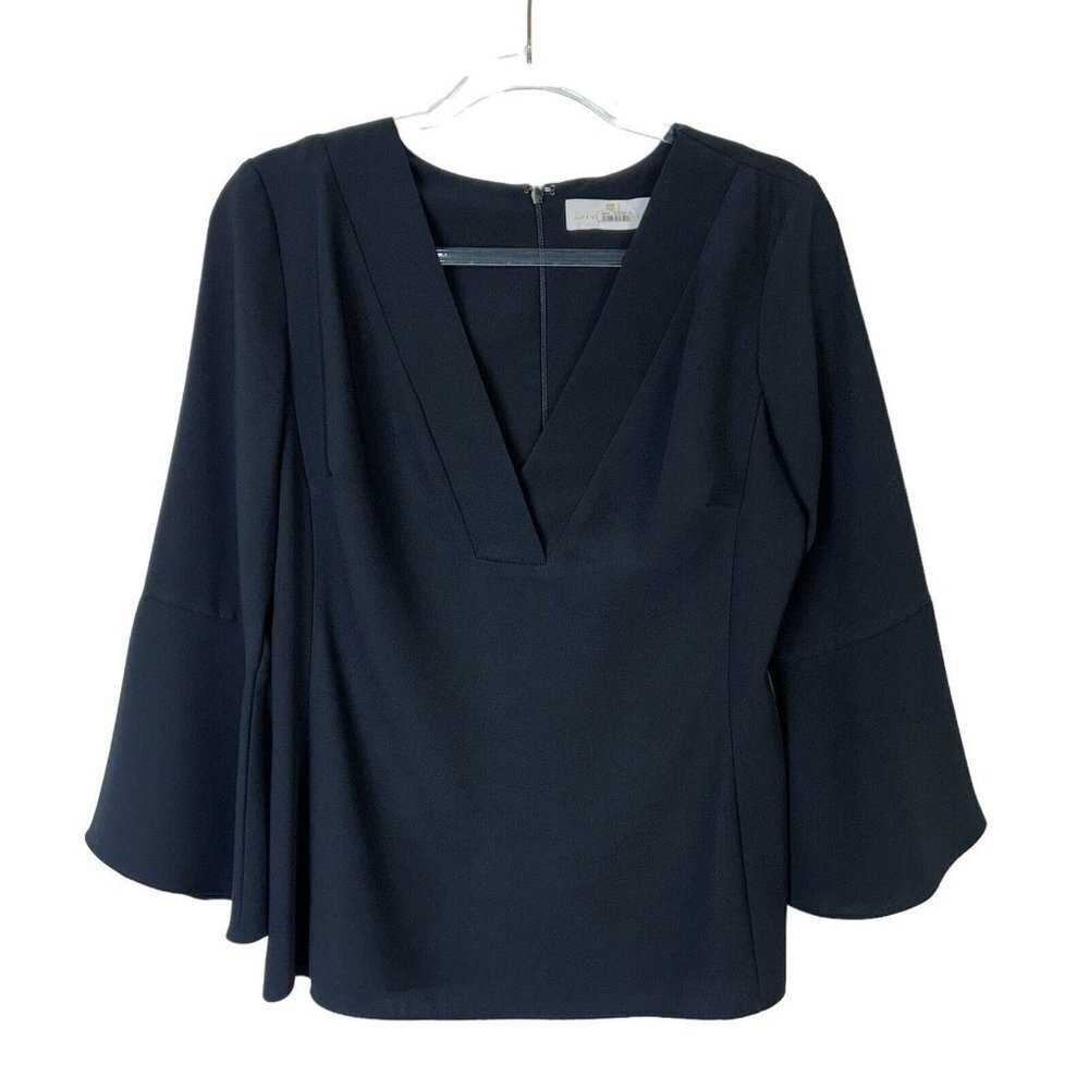 Amanda‎ Uprichard Black Bell Sleeve Top Womens Size Medium V Neck